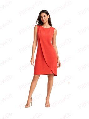 Ann Taylor Coral Shift Dress 8 Sleeveless Wrap Front Office Career Knee Length
